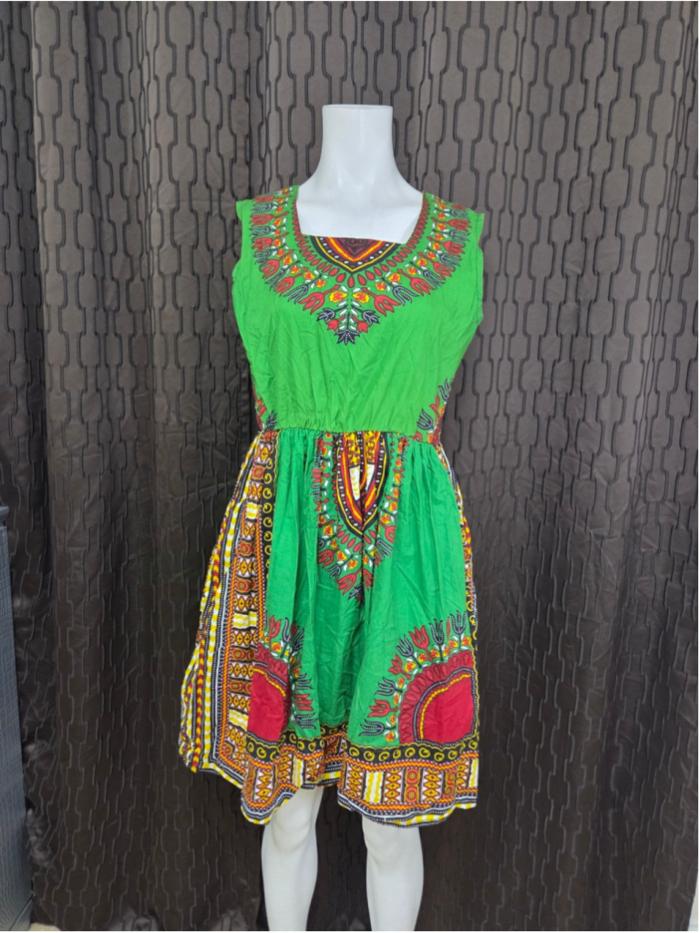 Women's Advance Apparels Mini Dress Size S Green Red Dashiki Print